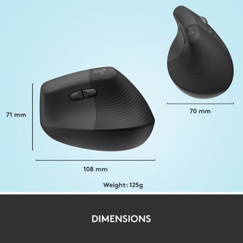 Logitech - Lift Vertical Wireless Optical Ergonomic Mouse with 4 Customizable Buttons - Wireless - Graphite