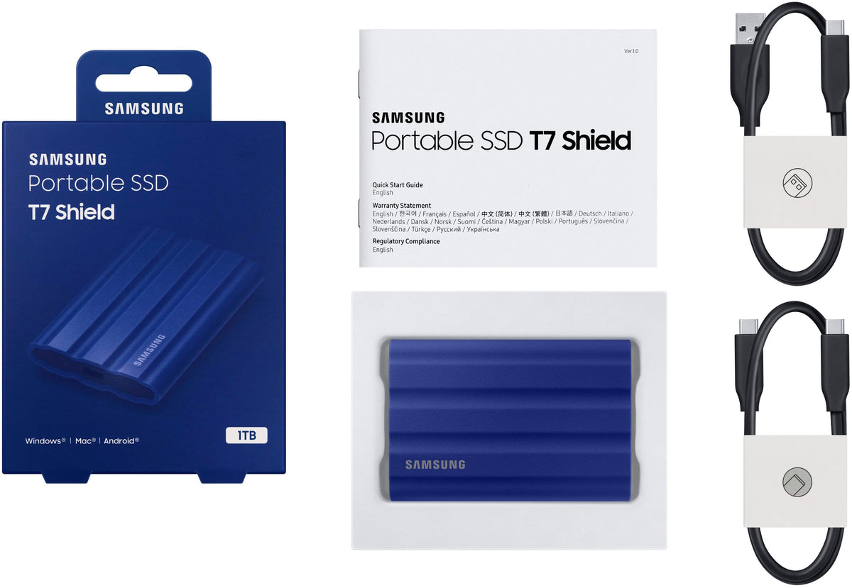 Samsung - Geek Squad Certified Refurbished T7 Shield 1TB External USB 3.2 Gen 2 Rugged SSD IP65 Water Resistant - Blue
