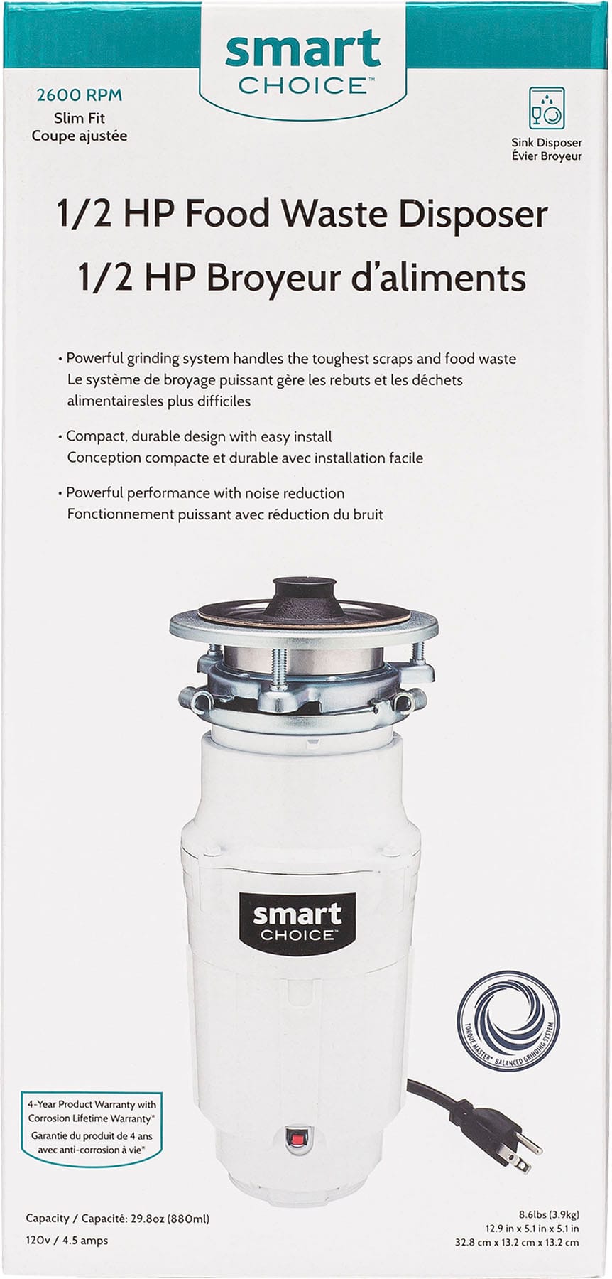 Smart Choice - 1/2HP Corded Garbage Disposal - White