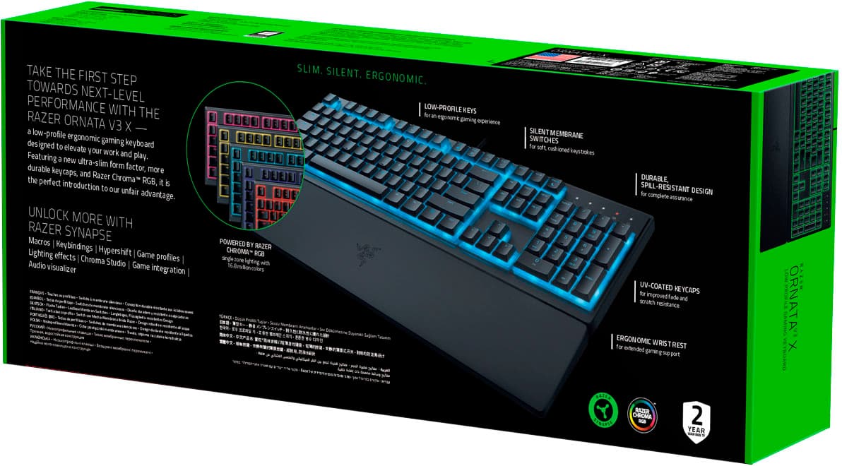 Razer - Ornata V3 X Full-Size Wired Membrane Gaming Keyboard with Chroma RGB Backlighting - Black