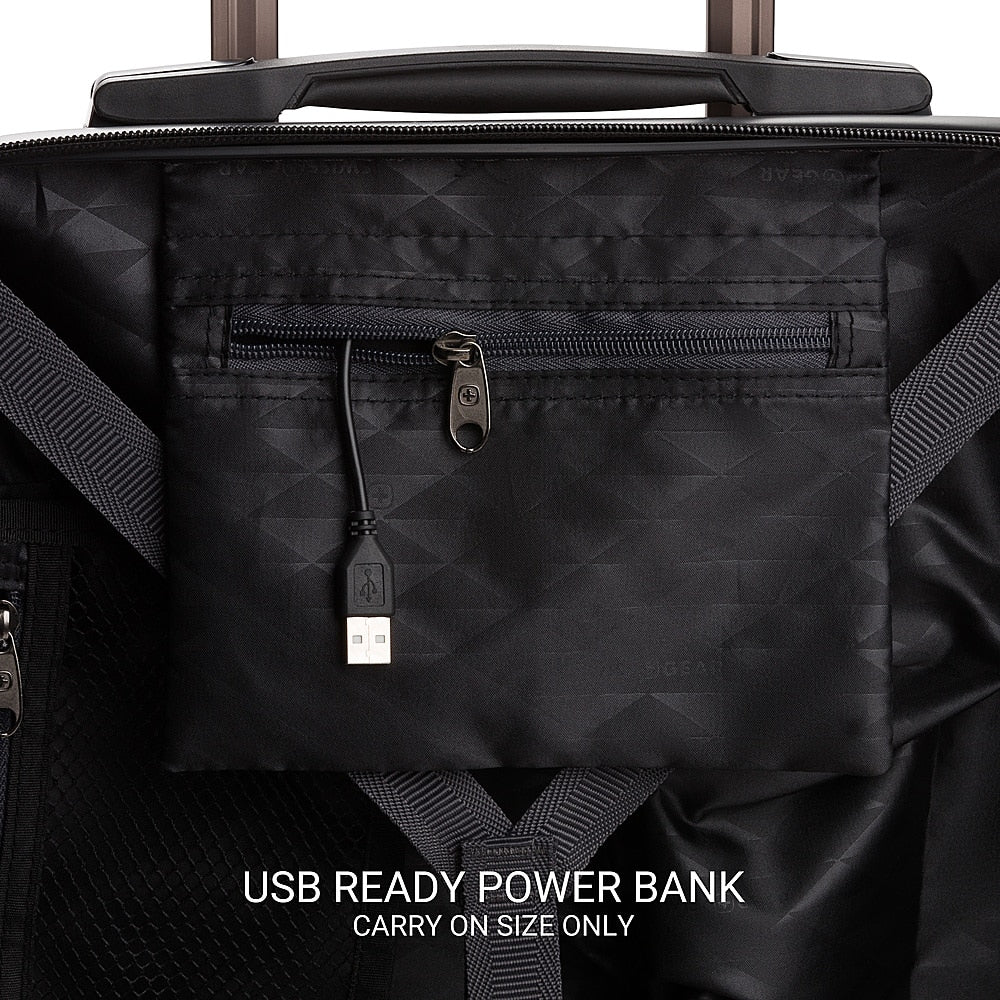 SwissGear - Energie 20" Carry On Spinner Suitcase with USB - Black