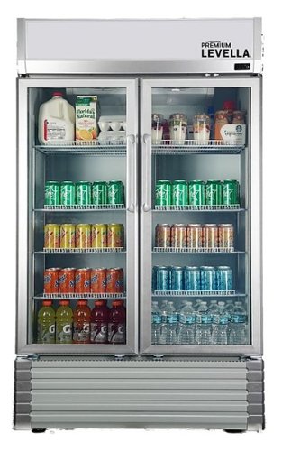 Premium Levella - 40 in. Wide 21.0 cu. ft. 2-Door Commercial Merchandiser Refrigerator Glass-Door Beverage Display Cooler - Stainless Steel