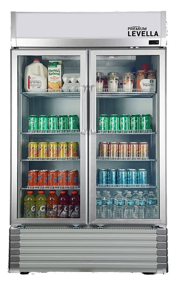 Premium Levella - 40 in. Wide 21.0 cu. ft. 2-Door Commercial Merchandiser Refrigerator Glass-Door Beverage Display Cooler - Stainless Steel
