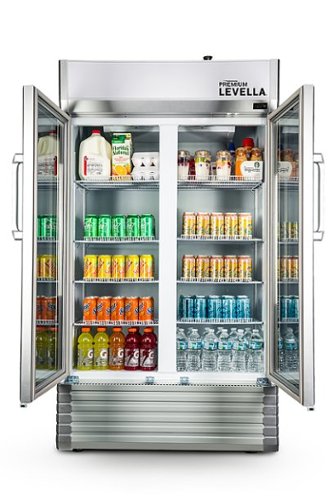 Premium Levella - 40 in. Wide 21.0 cu. ft. 2-Door Commercial Merchandiser Refrigerator Glass-Door Beverage Display Cooler - Stainless Steel