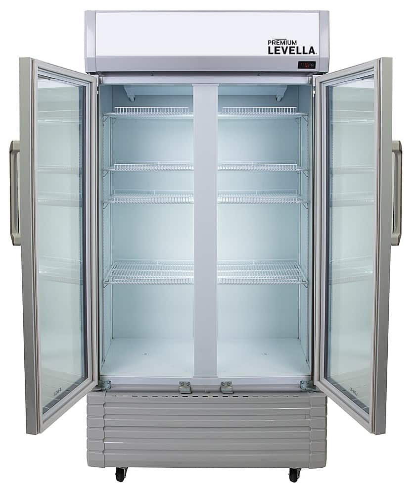 Premium Levella - 40 in. Wide 21.0 cu. ft. 2-Door Commercial Merchandiser Refrigerator Glass-Door Beverage Display Cooler - Stainless Steel