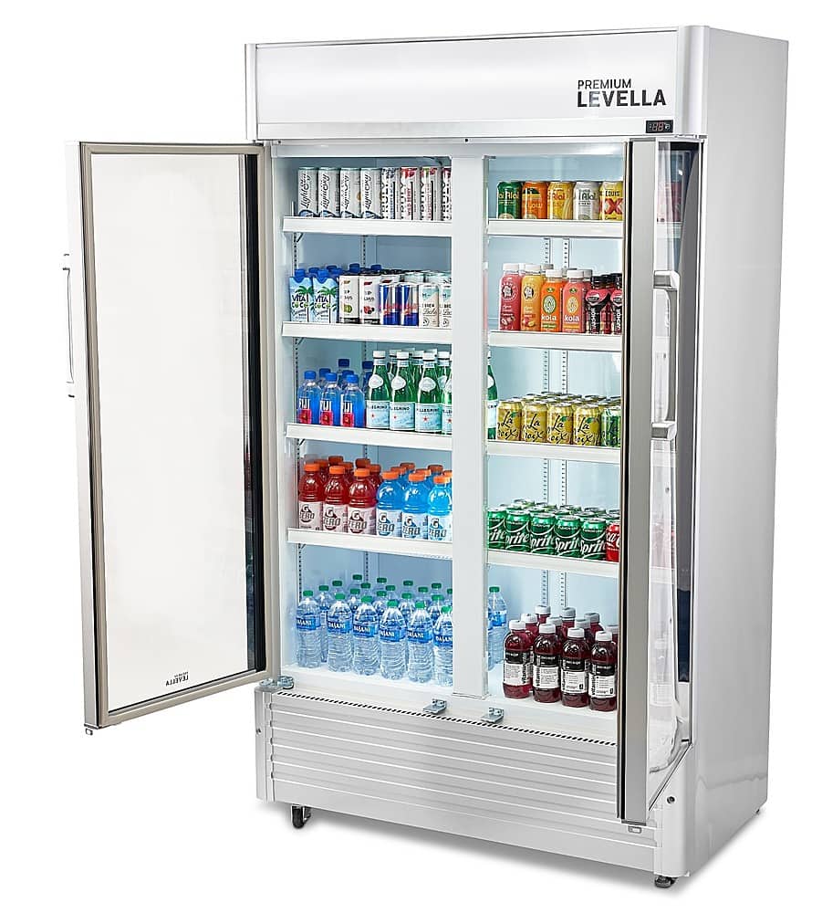 Premium Levella - 47 in. Wide 29.0 cu. ft. 2-Door Commercial Merchandiser Refrigerator Glass-Door Beverage Display Cooler - Stainless Steel