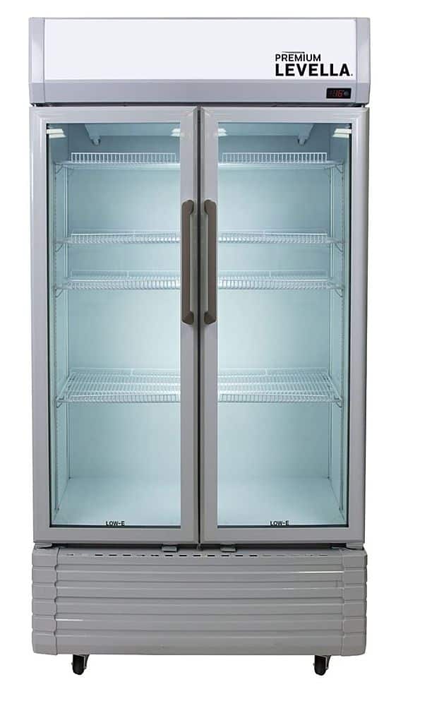 Premium Levella - 47 in. Wide 29.0 cu. ft. 2-Door Commercial Merchandiser Refrigerator Glass-Door Beverage Display Cooler - Stainless Steel