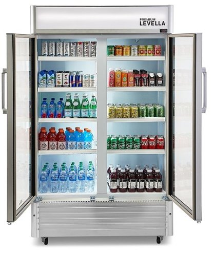 Premium Levella - 47 in. Wide 29.0 cu. ft. 2-Door Commercial Merchandiser Refrigerator Glass-Door Beverage Display Cooler - Stainless Steel