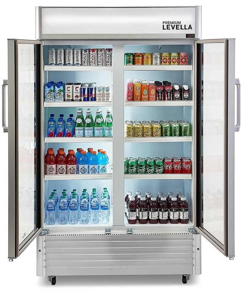 Premium Levella - 47 in. Wide 29.0 cu. ft. 2-Door Commercial Merchandiser Refrigerator Glass-Door Beverage Display Cooler - Stainless Steel