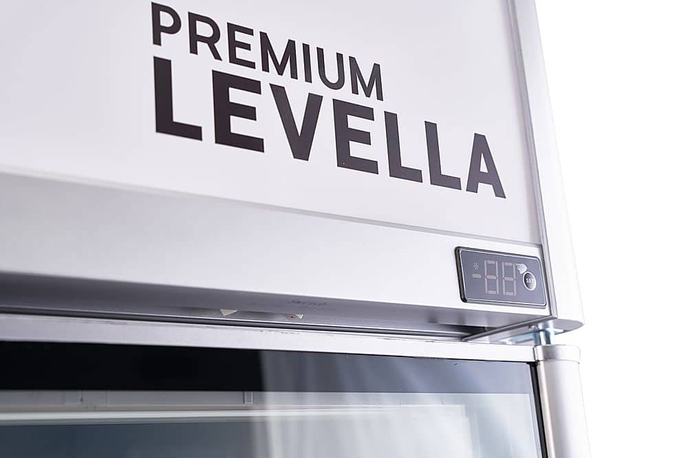 Premium Levella - 47 in. Wide 29.0 cu. ft. 2-Door Commercial Merchandiser Refrigerator Glass-Door Beverage Display Cooler - Stainless Steel