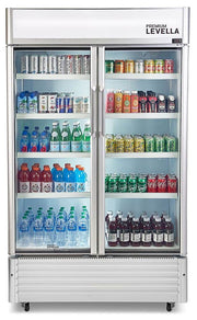 Premium Levella - 47 in. Wide 29.0 cu. ft. 2-Door Commercial Merchandiser Refrigerator Glass-Door Beverage Display Cooler - Stainless Steel