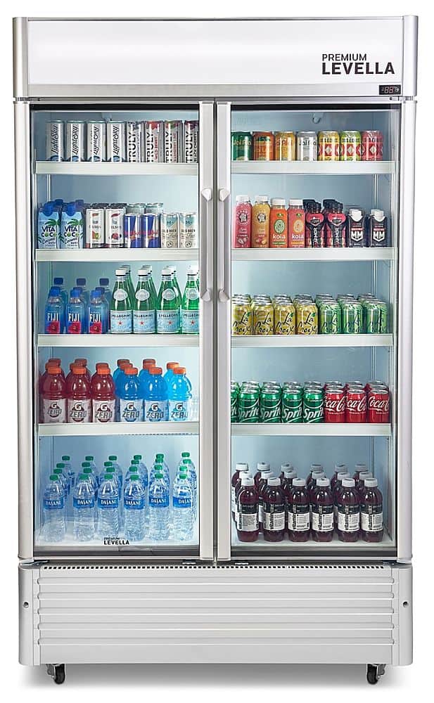 Premium Levella - 47 in. Wide 29.0 cu. ft. 2-Door Commercial Merchandiser Refrigerator Glass-Door Beverage Display Cooler - Stainless Steel