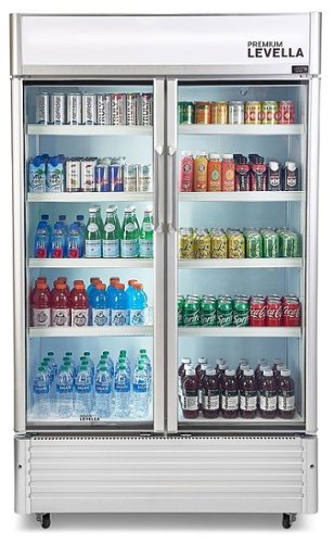 Premium Levella - 47 in. Wide 29.0 cu. ft. 2-Door Commercial Merchandiser Refrigerator Glass-Door Beverage Display Cooler - Stainless Steel