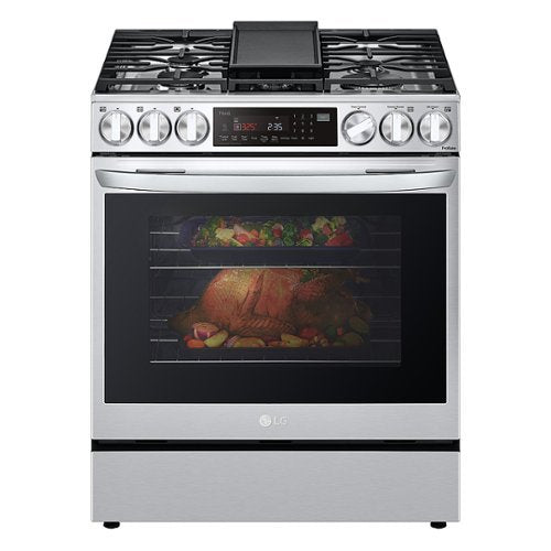 LG - 30-in Wide 6.3 Cu. Ft. Smart Slide-in Dual Fuel True Convection Range with 5 Burners, EasyClean and Air Fry - Stainless Steel