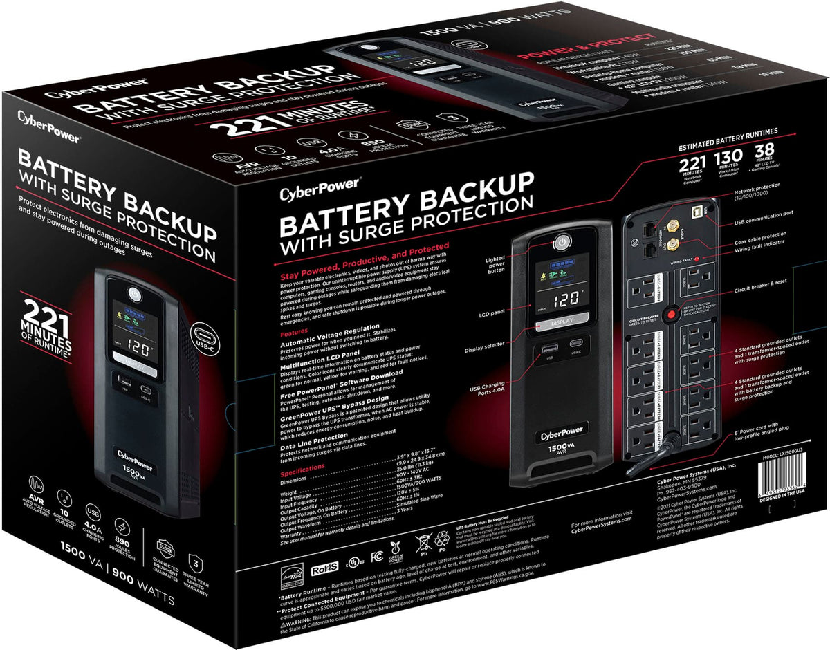 CyberPower - LX1500GU3 Battery Backup UPS Systems - Black