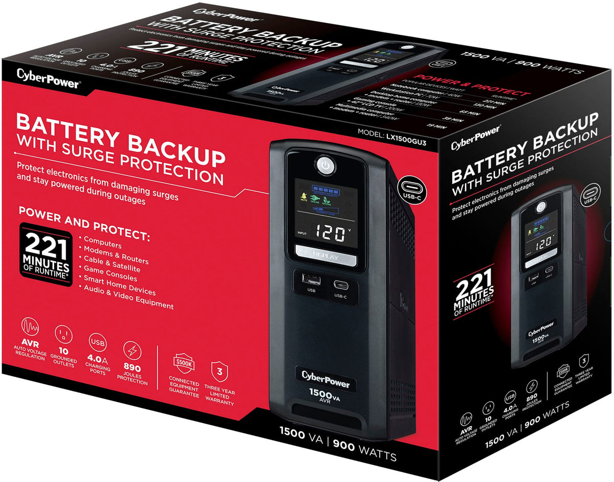 CyberPower - LX1500GU3 Battery Backup UPS Systems - Black