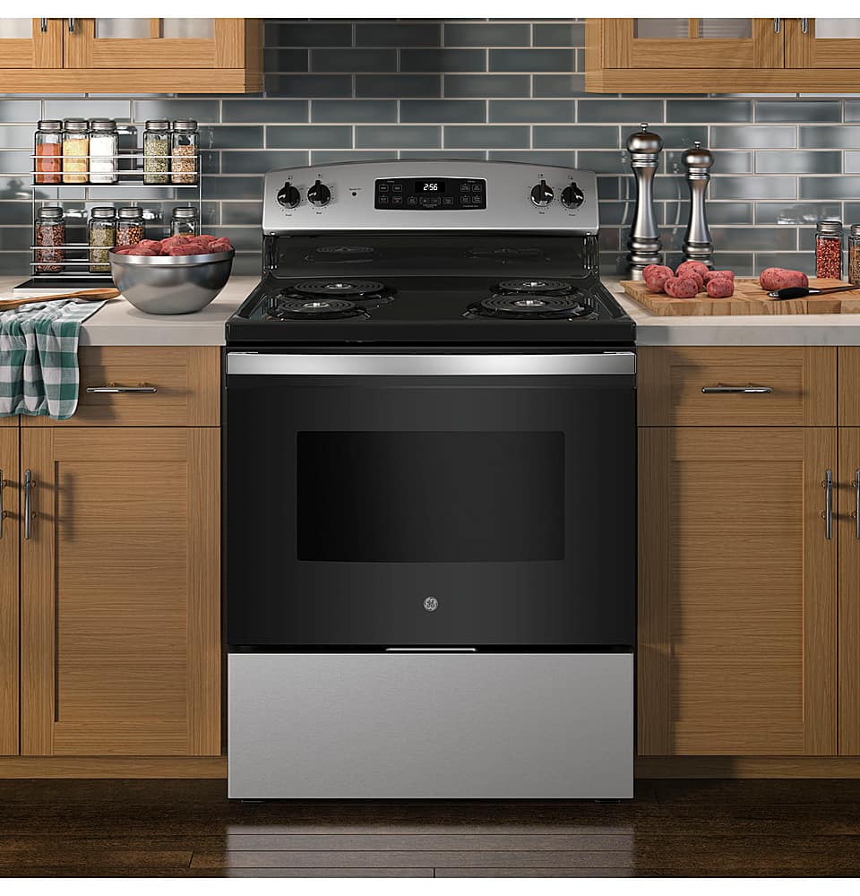 GE - 30 in. Wide 4 Elements 5.0 Cu. Ft. Freestanding Electric Range - Stainless Steel
