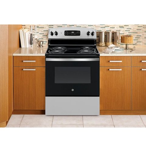 GE - 30 in. Wide 4 Elements 5.0 Cu. Ft. Freestanding Electric Range - Stainless Steel