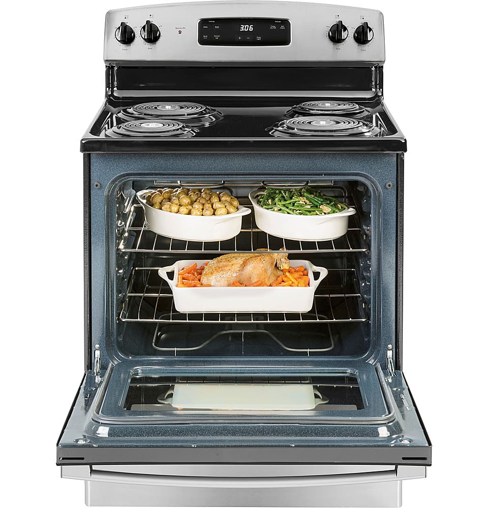 GE - 30 in. Wide 4 Elements 5.0 Cu. Ft. Freestanding Electric Range - Stainless Steel