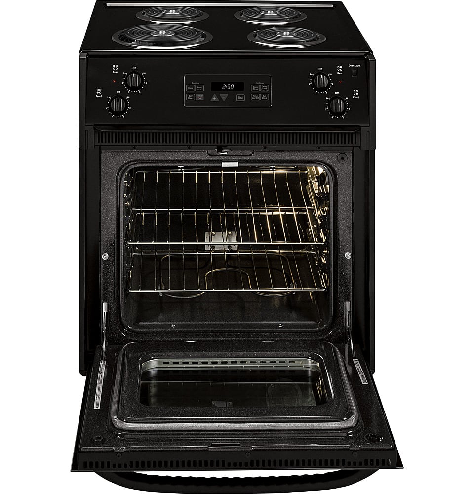 GE - 27 in. Wide 4 Elements 3.0 Cu. Ft. Self-Cleaning Drop-In Electric Range - Black on Black