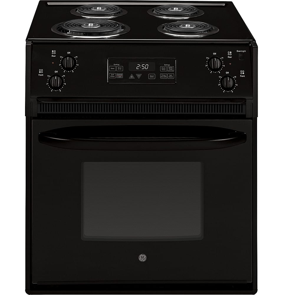 GE - 27 in. Wide 4 Elements 3.0 Cu. Ft. Self-Cleaning Drop-In Electric Range - Black on Black