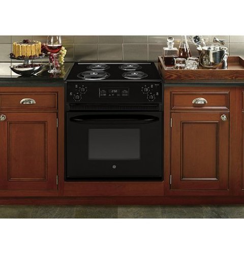GE - 27 in. Wide 4 Elements 3.0 Cu. Ft. Self-Cleaning Drop-In Electric Range - Black on Black