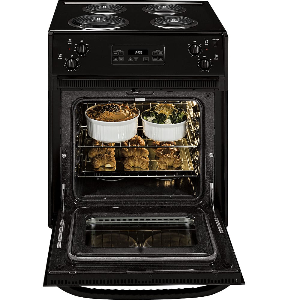 GE - 27 in. Wide 4 Elements 3.0 Cu. Ft. Self-Cleaning Drop-In Electric Range - Black on Black