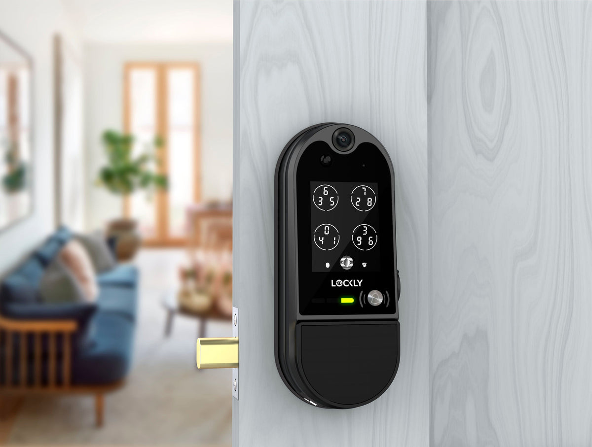 Lockly - Vision Elite Smart Lock Deadbolt with with App/Keypad/Biometric/Voice Assistant/Key Access Solar Charging - Matte Black