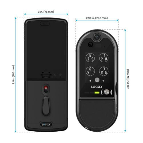 Lockly - Vision Elite Smart Lock Deadbolt with with App/Keypad/Biometric/Voice Assistant/Key Access Solar Charging - Matte Black