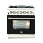 Forno Appliances - 30 in. Wide 5 Burner Capriasca 4.32 Cu. Ft. Freestanding Dual Fuel Electric Range with Convection Oven - Black Door
