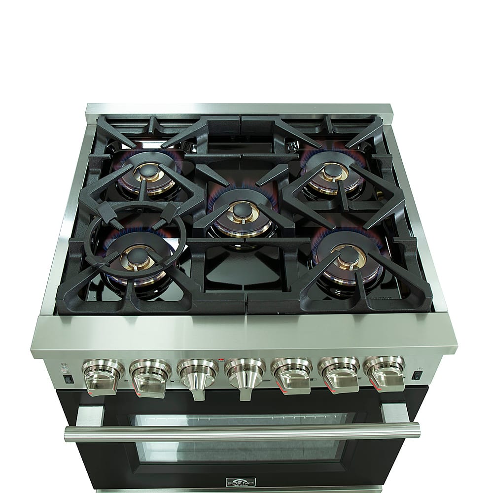 Forno Appliances - 30 in. Wide 5 Burner Capriasca 4.32 Cu. Ft. Freestanding Dual Fuel Electric Range with Convection Oven - Black Door
