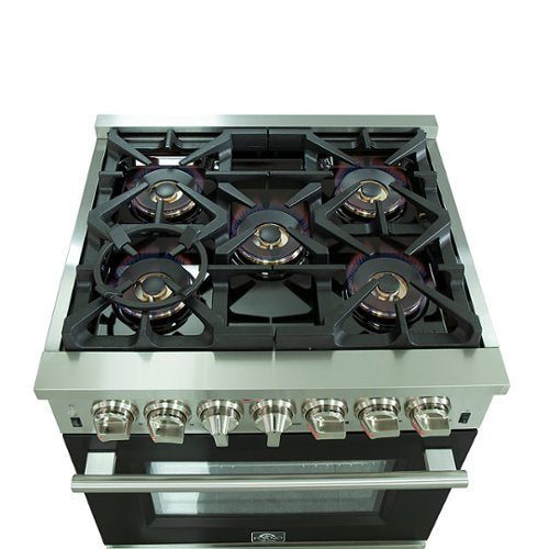 Forno Appliances - 30 in. Wide 5 Burner Capriasca 4.32 Cu. Ft. Freestanding Dual Fuel Electric Range with Convection Oven - Black Door
