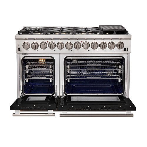 Forno Appliances - 48 in. Wide 8 Burner Capriasca 6.58 Cu. Ft. Freestanding Dual Fuel Electric Range with Convection Ovens - Black Door