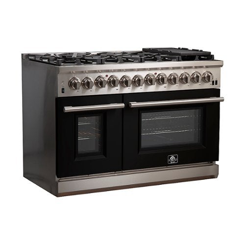Forno Appliances - 48 in. Wide 8 Burner Capriasca 6.58 Cu. Ft. Freestanding Dual Fuel Electric Range with Convection Ovens - Black Door