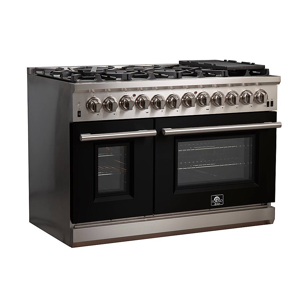 Forno Appliances - 48 in. Wide 8 Burner Capriasca 6.58 Cu. Ft. Freestanding Dual Fuel Electric Range with Convection Ovens - Black Door