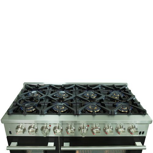 Forno Appliances - 48 in. Wide 8 Burner Capriasca 6.58 Cu. Ft. Freestanding Dual Fuel Electric Range with Convection Ovens - Black Door