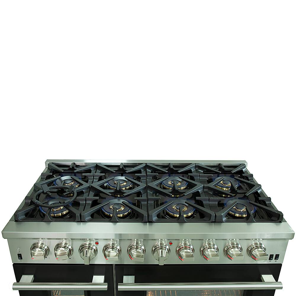 Forno Appliances - 48 in. Wide 8 Burner Capriasca 6.58 Cu. Ft. Freestanding Dual Fuel Electric Range with Convection Ovens - Black Door