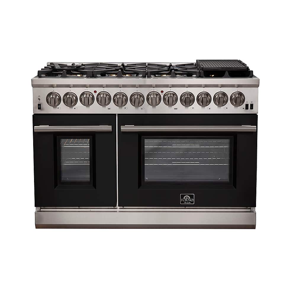 Forno Appliances - 48 in. Wide 8 Burner Capriasca 6.58 Cu. Ft. Freestanding Dual Fuel Electric Range with Convection Ovens - Black Door