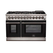 Forno Appliances - 48 in. Wide 8 Burner Capriasca 6.58 Cu. Ft. Freestanding Dual Fuel Electric Range with Convection Ovens - Black Door