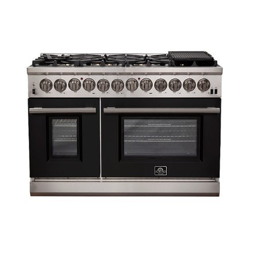 Forno Appliances - 48 in. Wide 8 Burner Capriasca 6.58 Cu. Ft. Freestanding Dual Fuel Electric Range with Convection Ovens - Black Door