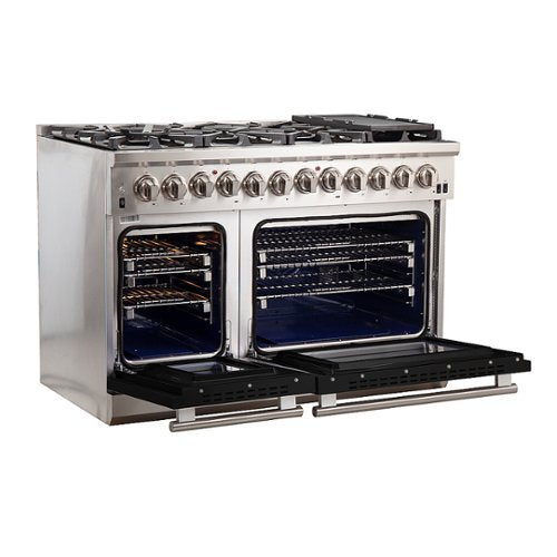Forno Appliances - 48 in. Wide 8 Burner Capriasca 6.58 Cu. Ft. Freestanding Dual Fuel Electric Range with Convection Ovens - Black Door
