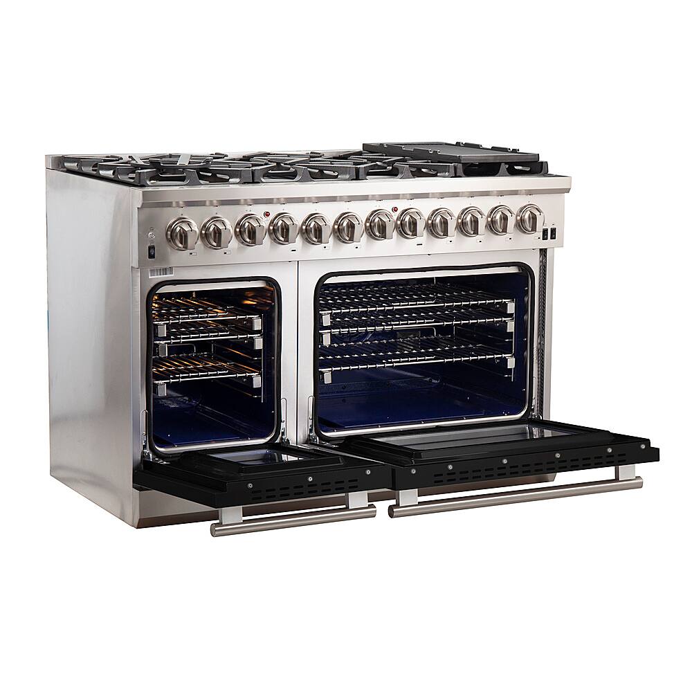 Forno Appliances - 48 in. Wide 8 Burner Capriasca 6.58 Cu. Ft. Freestanding Dual Fuel Electric Range with Convection Ovens - Black Door