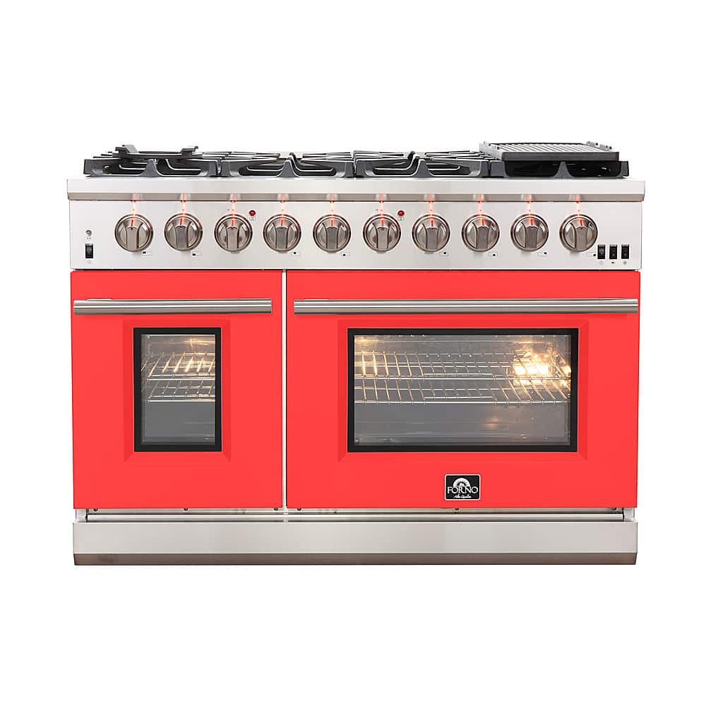 Forno Appliances - 48 in. Wide 8 Burner Capriasca 6.58 Cu. Ft. Freestanding Gas Range with Convection Ovens - Red
