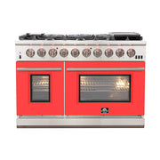 Forno Appliances - 48 in. Wide 8 Burner Capriasca 6.58 Cu. Ft. Freestanding Gas Range with Convection Ovens - Red