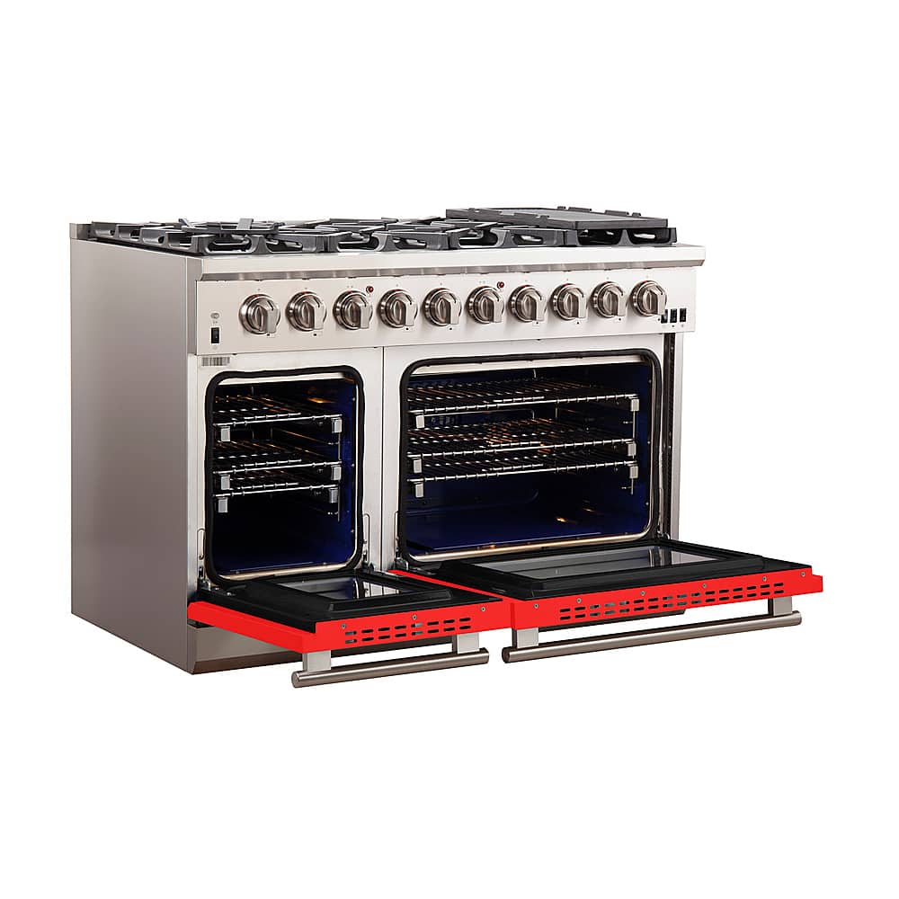 Forno Appliances - 48 in. Wide 8 Burner Capriasca 6.58 Cu. Ft. Freestanding Gas Range with Convection Ovens - Red