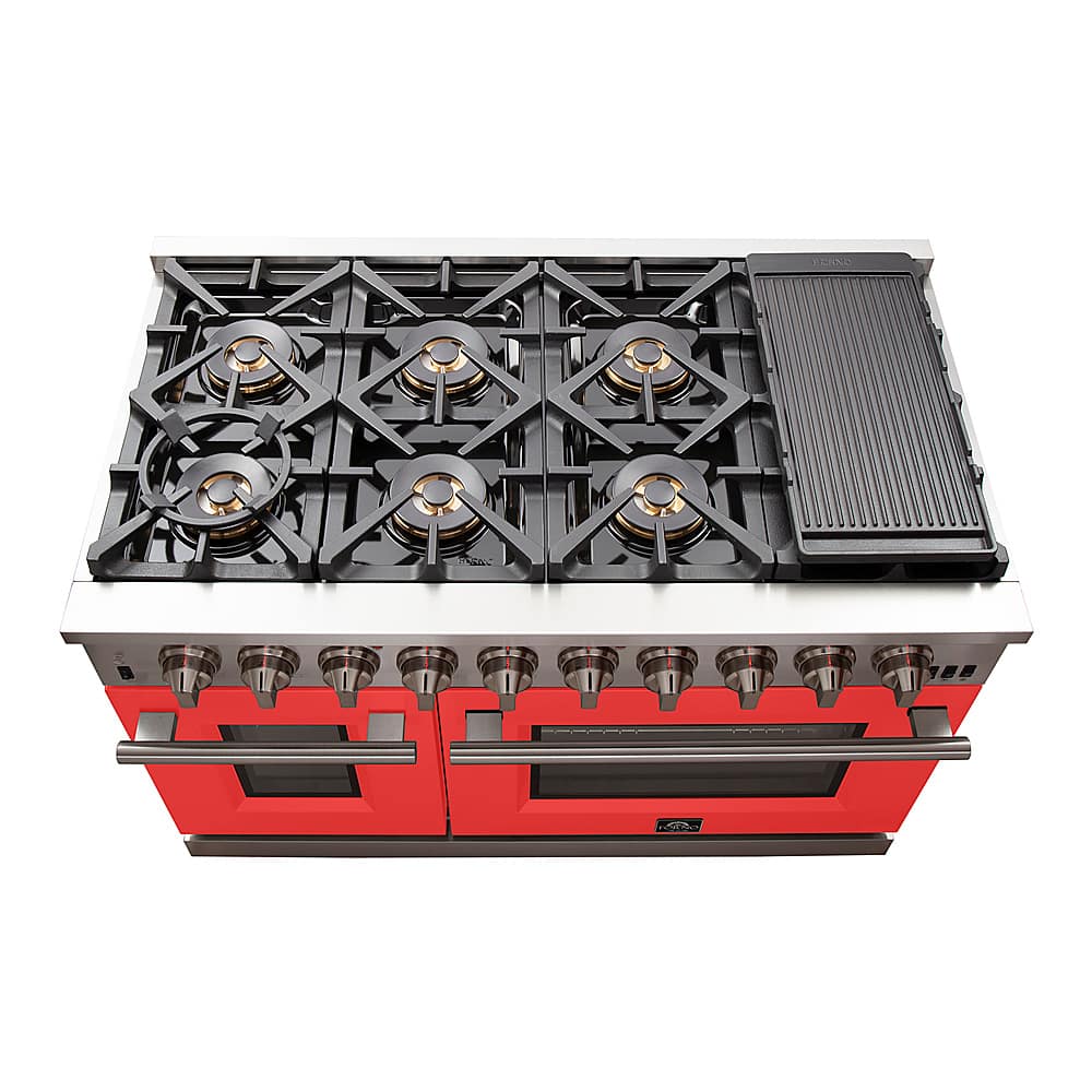 Forno Appliances - 48 in. Wide 8 Burner Capriasca 6.58 Cu. Ft. Freestanding Gas Range with Convection Ovens - Red