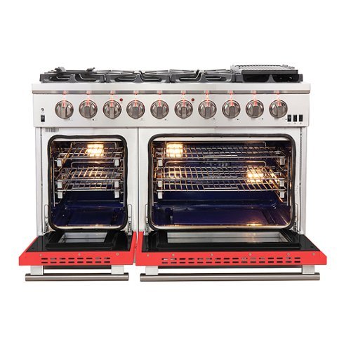 Forno Appliances - 48 in. Wide 8 Burner Capriasca 6.58 Cu. Ft. Freestanding Gas Range with Convection Ovens - Red