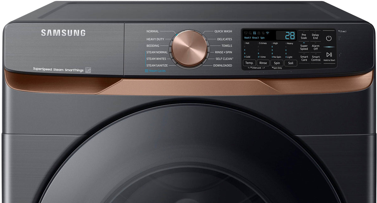 Samsung - 5.0 Cu. Ft. High-Efficiency Stackable Smart Front Load Washer with Steam and Super Speed Wash - Brushed Black
