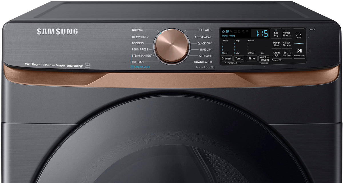 Samsung - 7.5 Cu. Ft. Stackable Smart Electric Dryer with Steam and Sensor Dry - Brushed Black