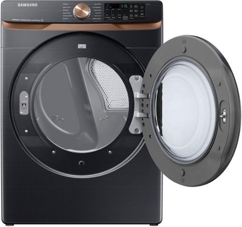 Samsung - 7.5 Cu. Ft. Stackable Smart Electric Dryer with Steam and Sensor Dry - Brushed Black